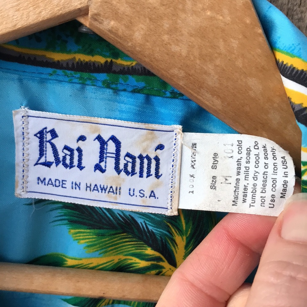 Vtg 70s Kai Nani Hawaiian Made Aloha Shirt, Medium View 3